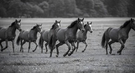 Fototapeta premium Herd of horses running outdoors