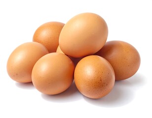 A cluster of brown eggs against a white background