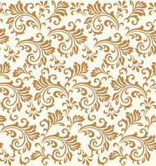 Vintage Damask wallpaper Seamless Pattern with Beige Color Background, Baroque Style, Scroll Pattern- Damask Vector Illustration