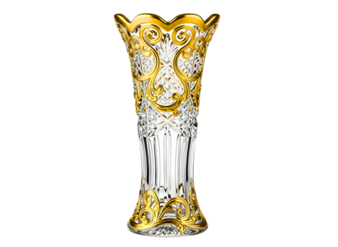 Elegant crystal vase with gold accents isolated on transparent background