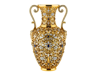 Elegant crystal vase with gold accents isolated on transparent background