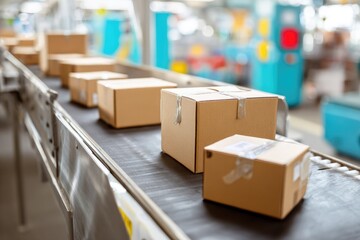 Cardboard boxes move along a conveyor belt in a warehouse (3)