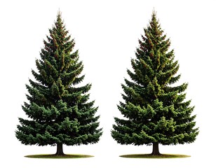 Two Isolated Evergreen Trees Against a Blank Background