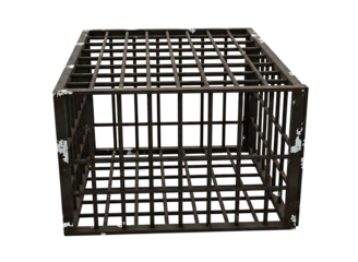 Empty metal cage isolated on transparent background, symbolizing confinement or captivity