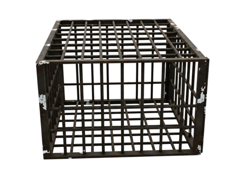Empty metal cage isolated on transparent background, symbolizing confinement or captivity