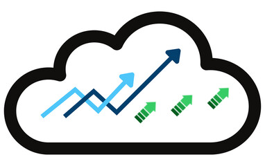 png Increase Arrow. Cloud Icon stock market investment trading graph growth. Successful business, growth strategy and achieving goals with the rising arrow.Trade business analytics graph and financial