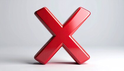 Obraz premium Red Glossy X Symbol on White Background