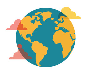 An illustration of a globe with continents and clouds, a modern vector design for travel, environment, or global topics