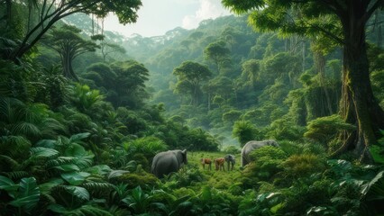 Lush jungle vista with elephants