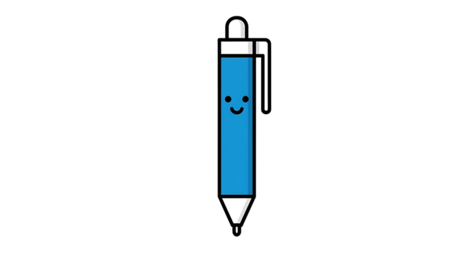 vector of pen colorful with face (eyes, smile) cute solid on white background