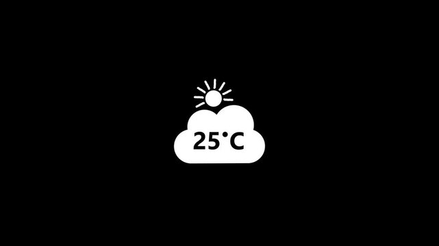 Weather icon showing sun above cloud with 25 degrees Celsius temperature Keywords: weather, forecast, temperature, celsius, degrees, sun, cloud, icon, symbol, climate, meteorology