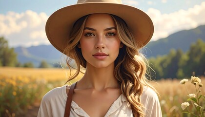 Outdoor portrait of a woman in a field