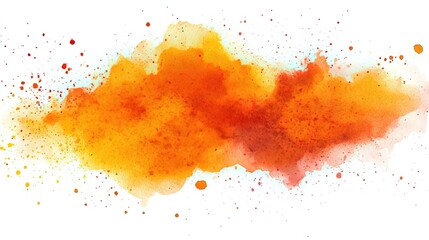 Fototapeta premium Large Orange - Red Watercolor Splash with Spatters on White Background