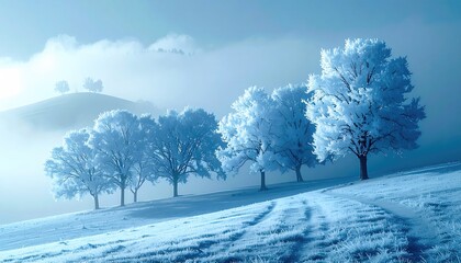Winter Landscape with Frost Covered Trees