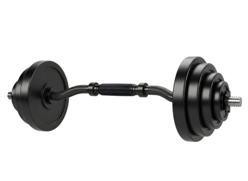 Black ez curl barbell isolated on transparent background for weightlifting exercise