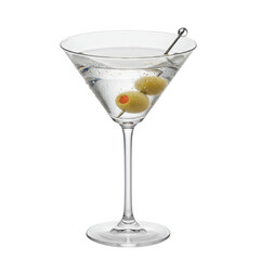 Clear Vodka Martini with Green Olives on Cocktail Pick