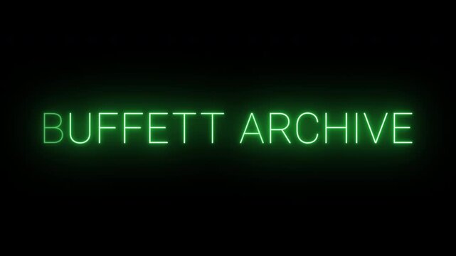 Flickering neon green buffett archive sign animated on black background.
