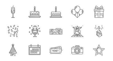 Collection of Hand-Drawn Celebration and Party Icons.