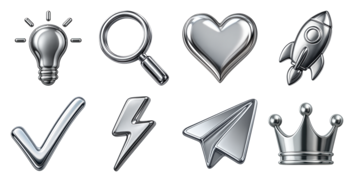 Metallic icons for creative projects.