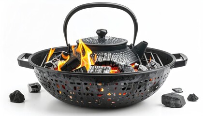 Black Cast Iron Kettle on Charcoal Grill