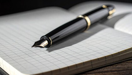 Black Fountain Pen on Grid Notebook Paper
