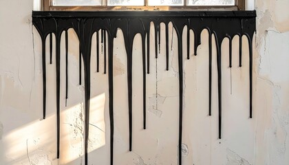 Black Liquid Dripping Down Wall