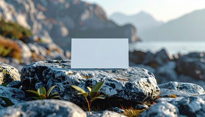 Blank White Card Mockup on Rocky Coastline