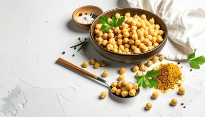 Bowl of Cooked Chickpeas with Herbs and Spices