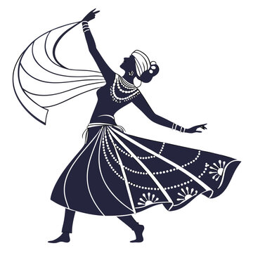 dancing indian woman silhouette in dark blue clip art preview
