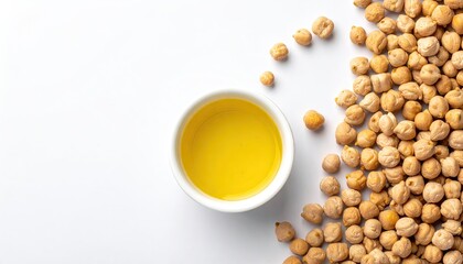 Chickpea Oil and Chickpeas on White Background