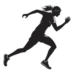 Dynamic silhouette of a female athlete running fast forward with determination and athleticism