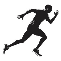 Dynamic silhouette of a male athlete in mid stride running fast with determination and focus