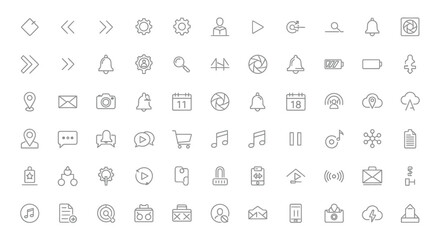 Comprehensive collection of thin line vector icons for modern user interfaces and web design.