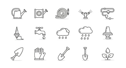 Fototapeta premium Line Art Collection of Gardening Tools and Equipment for Horticultural Activities.