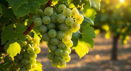 Fototapeta premium Green grapes cluster sunlight