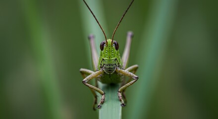 Fototapeta premium Green grasshopper close up