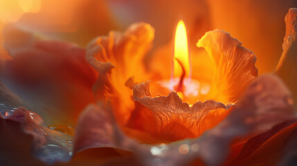 A gentle flame flickering inside a shell of petals - Generative AI