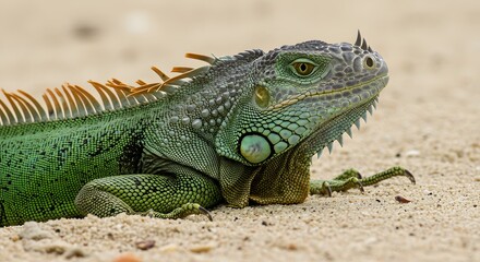 Obraz premium Green iguana on sand
