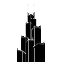 Sears tower silhouette isolated on white background