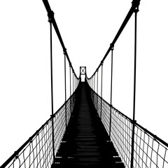 Suspension bridge perspective silhouette isolated on white background