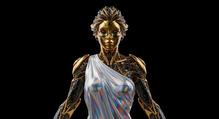 Obraz premium Golden Android Goddess in a Holographic Toga