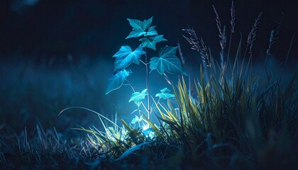 Enchanted Night A Glowing Sapling in the Dark