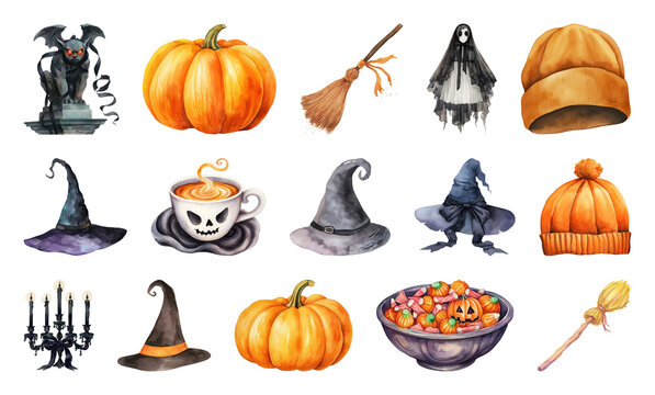 Whimsical Halloween-themed illustrated elements.