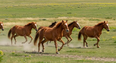 Fototapeta premium Horses running across open field