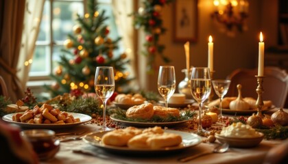 Fototapeta premium Festive Holiday Dinner Table Setting