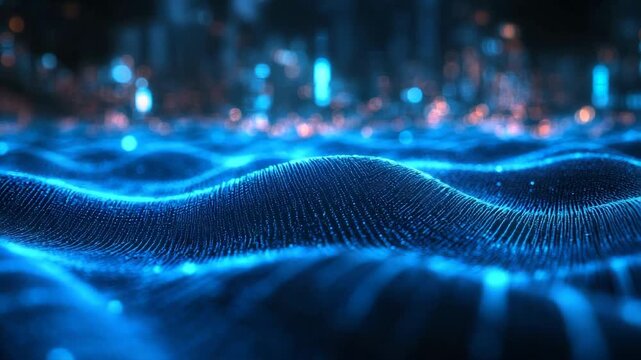 Dynamic glowing blue digital wave pattern animated futuristic background