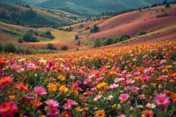 Fototapeta premium Colorful Flower Meadow in Rolling Hills
