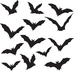 Naklejka premium Flight of the Shadow: A mesmerizing composition of shadowy bats in flight, an artistic vision that conjures the mysteries of the night and the enigmatic nature of these winged creatures.