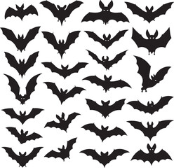 Spooky Bat silhouettes: A collection of bat silhouettes captured against a light backdrop, perfect for Halloween or spooky themes, ideal for creating a frightening atmosphere.