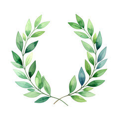 Watercolor Leaves Wreath Watercolor PNG: Delicate watercolor illustration of a verdant laurel wreath, symbolizing achievement and victory, showcasing a sense of natural beauty and elegance.